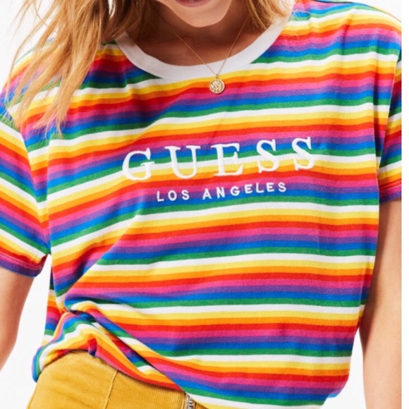 guess rainbow logo tee
